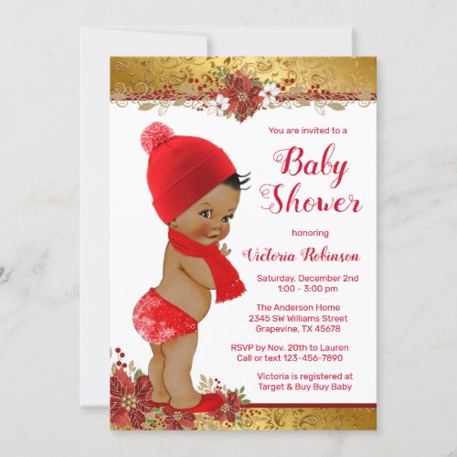 Boy Red Gold Christmas Baby Shower African Invitation