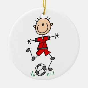 Boy Red Uniform Soccer Kick T-shirts and Gifts Ceramic Ornament