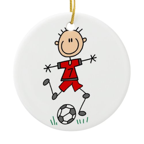 Boy Red Uniform Soccer Kick T-shirts and Gifts Ceramic Ornament