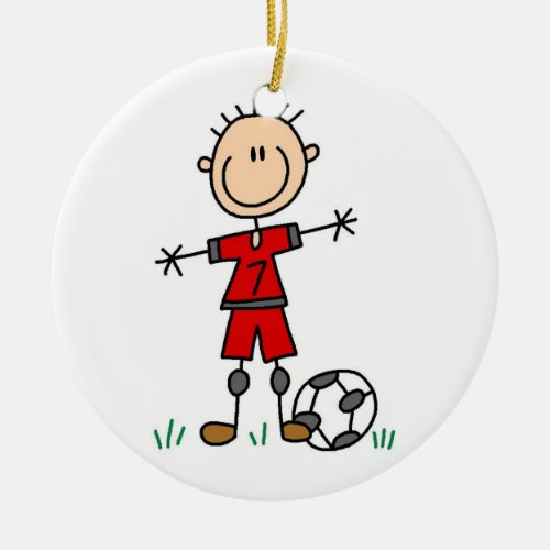 Boy Red Uniform Soccer Player T_shirts and Gifts Ceramic Ornament