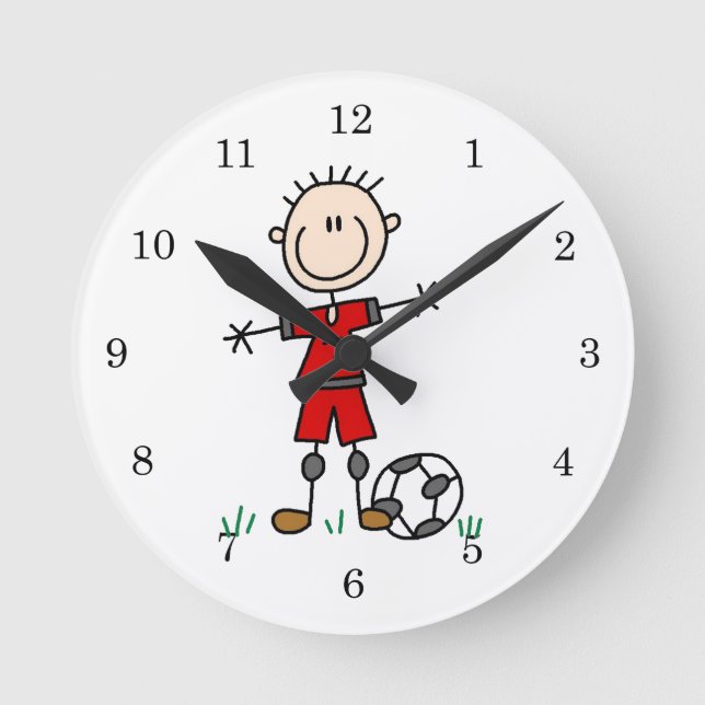 Boy Red Uniform Soccer Player T-shirts and Gifts Round Clock (Front)