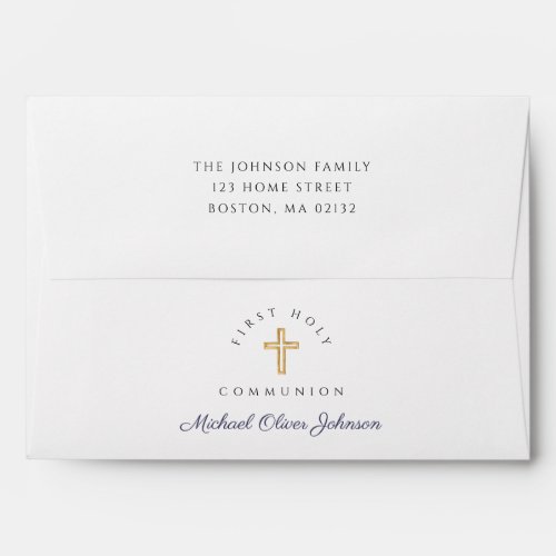 Boy Religious Cross Blue First Communion Envelope