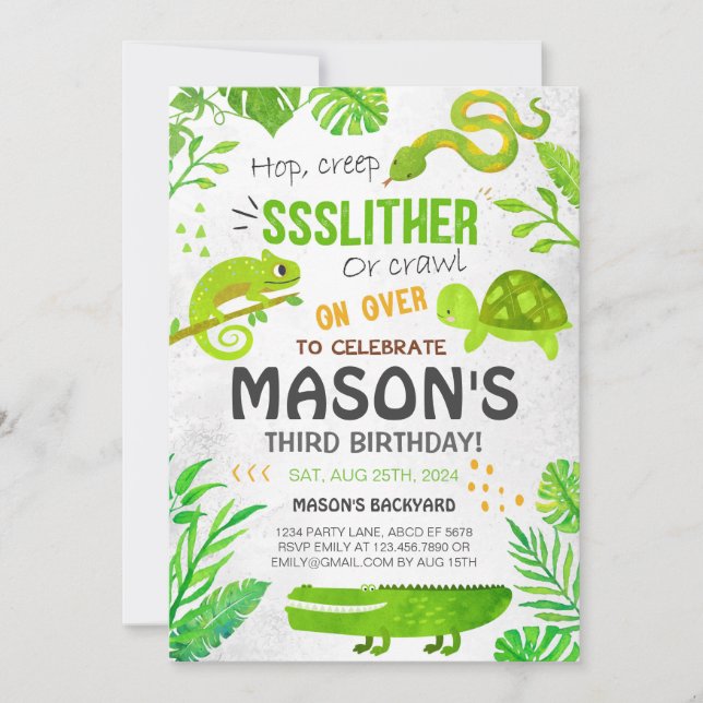 Boy Reptile Animals Birthday  Invitation (Front)