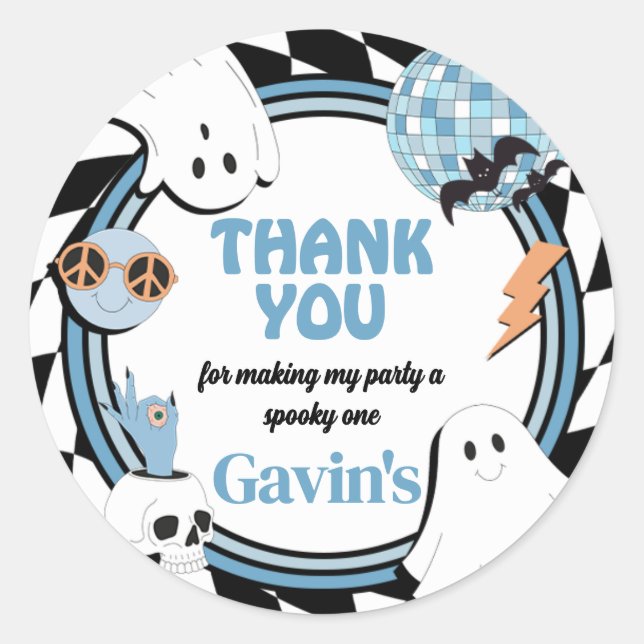 Boy Retro Ghost Halloween Birthday Classic Round Sticker (Front)
