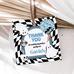 Boy Retro Ghost Halloween Birthday Square Favor Tags