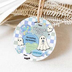 Boy Retro Groovy Little Boo Birthday Round Favor Tags