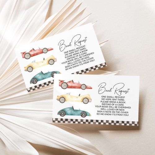 Boy Retro Race Car Baby Shower Book Request Enclosure Card