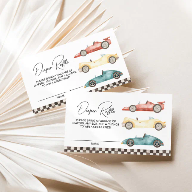 Boy Retro Race Car Baby Shower Diaper Raffle Enclo Enclosure Card | Zazzle