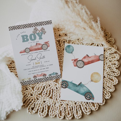 Boy Retro Race Car Baby Shower  Invitation