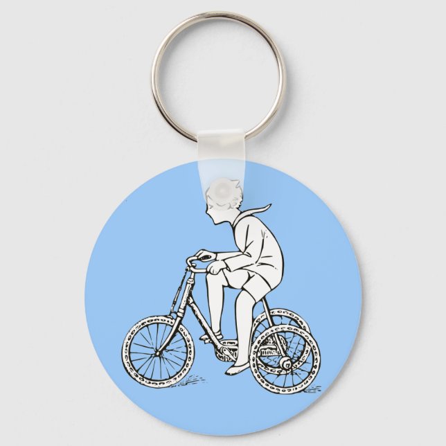 Boy Riding Antique Tricycle Keychain (Front)