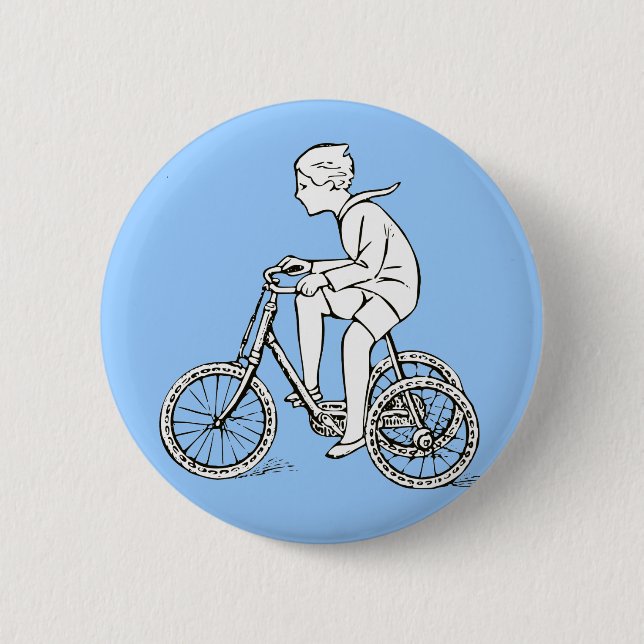 Boy Riding Antique Tricycle Pinback Button (Front)
