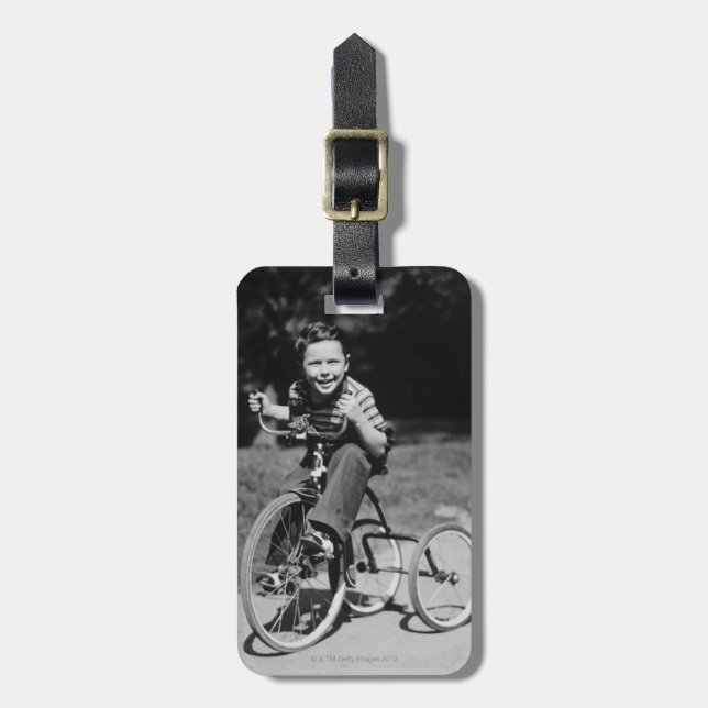 Boy Riding Tricycle Luggage Tag (Front Vertical)