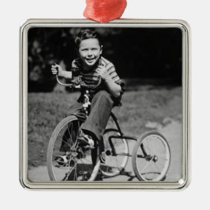 Boy Riding Tricycle Metal Ornament