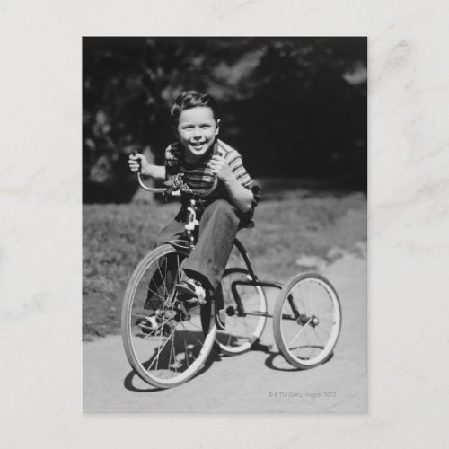 Boy Riding Tricycle Postcard