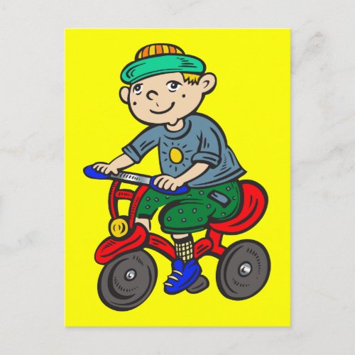 Boy Riding Tricycle Postcard