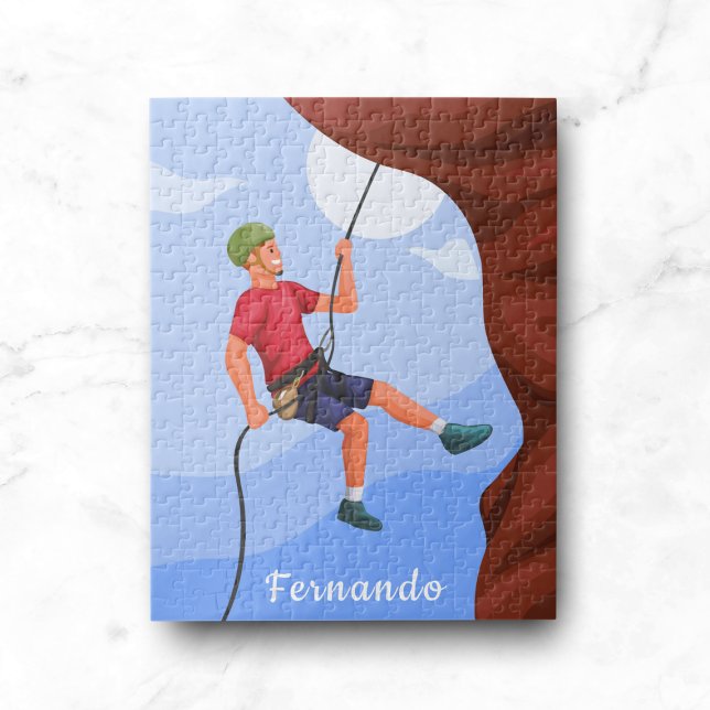 Boy Rock Climbing Illustration Name Personalized Jigsaw Puzzle (Creator Uploaded)