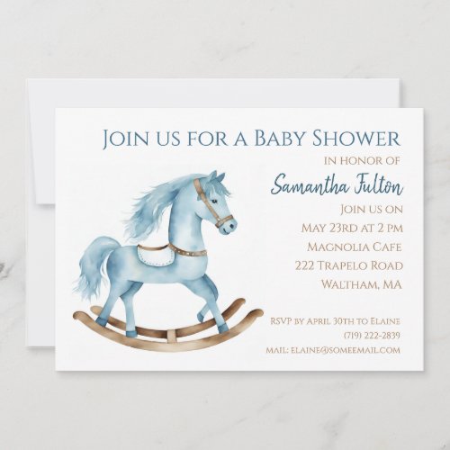 Boy Rocking Horse Baby Shower Invitation Blue