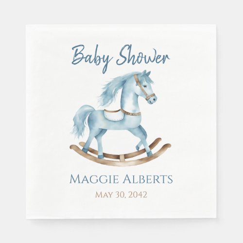 Boy Rocking Horse Baby Shower Napkin Blue