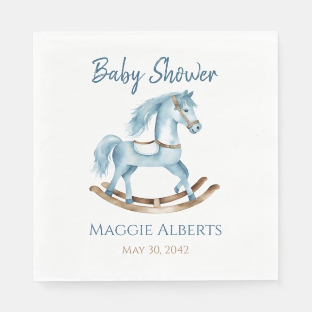 Boy Rocking Horse Baby Shower Napkin Blue (Front)
