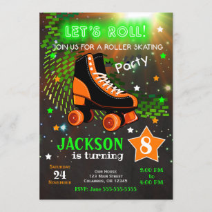 with Blue envelopes ABV Designs 10 x Roller Skating Children Birthday Party Invitations 