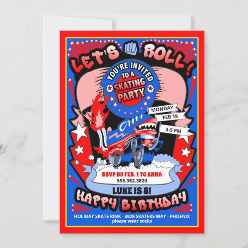 Boy Roller Skating Birthday Party Invitation