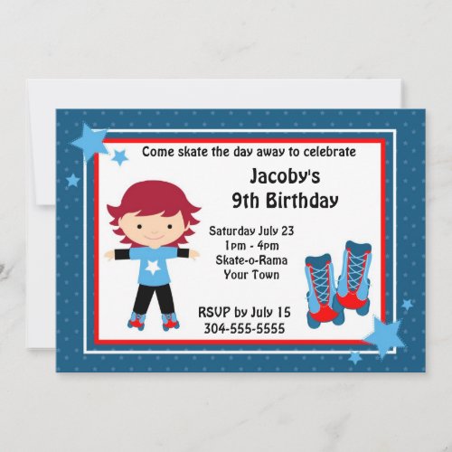 Boy Roller Skating Birthday Party Custom Invitation