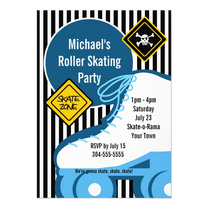 Boy Roller Skating Birthday Party Personalized Invitations