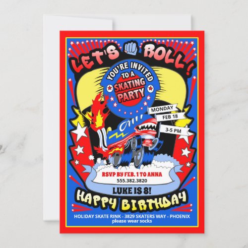 Boy Roller Skating Birthday Party Invitation