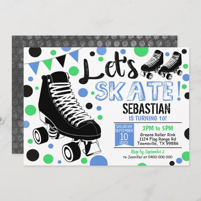 Boy Roller Skating Invitation Rollerskating Party (Front/Back)