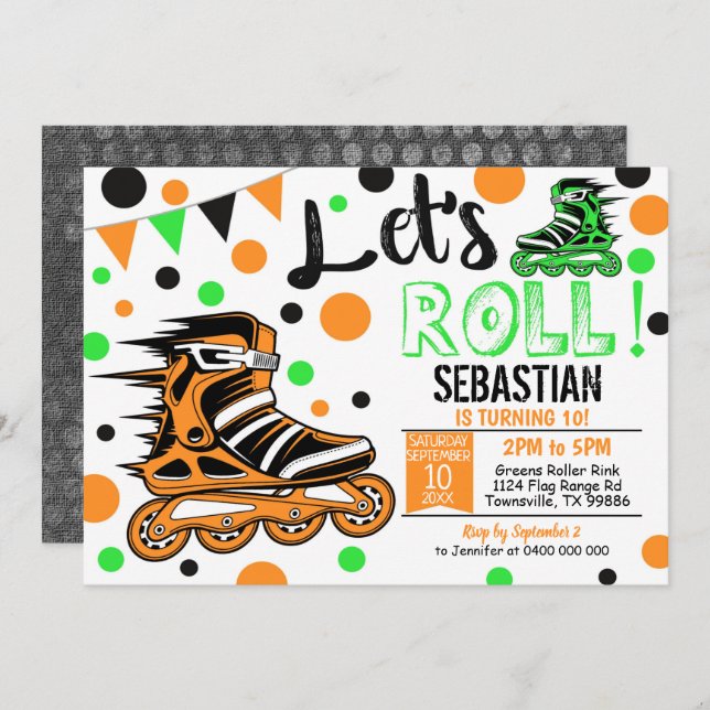 Boy Rollerblade Invitation Roller Blade Party Boy (Front/Back)