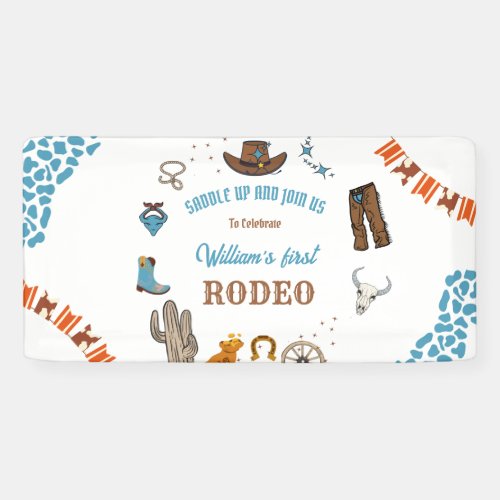 boy Rounded First Rodeo 1st Party Birthday Banner