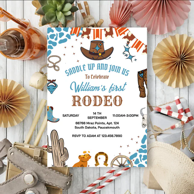 boy Rounded First Rodeo 1st Party Birthday Invitation | Zazzle