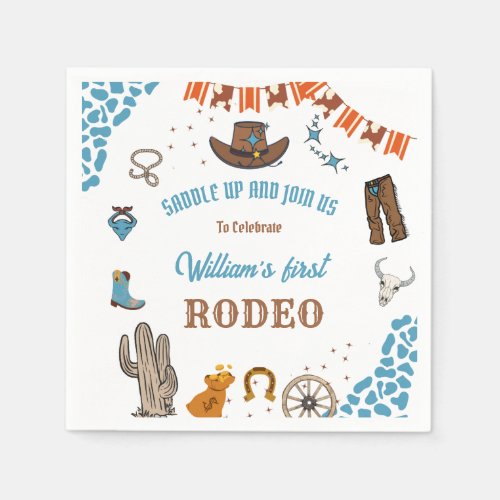 boy Rounded First Rodeo 1st Party Birthday Napkins