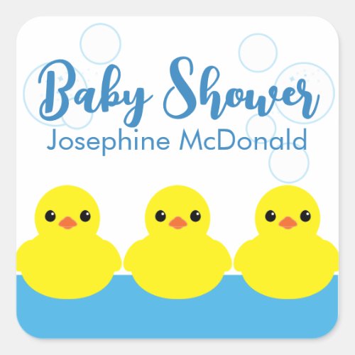Boy Rubber Ducky Baby Shower Party Favor Square Sticker