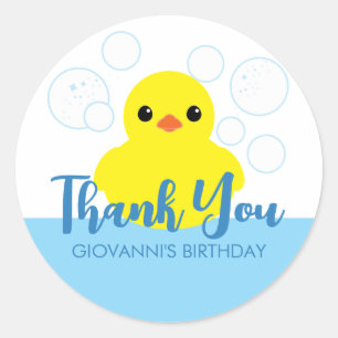 Boy Rubber Ducky Birthday Party Favor Classic Round Sticker