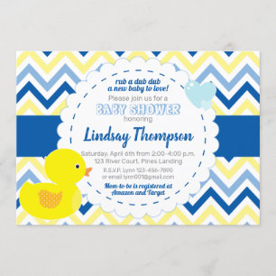 Boy Rubber Ducky Blue Baby Shower Invitation