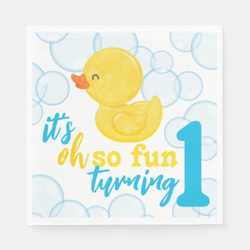 Boy Rubber Ducky Turning One First Birthday Napkins