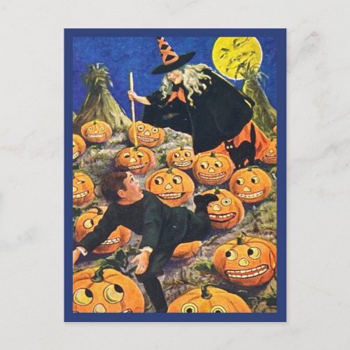 Boy Running From Witch _ Vintage Halloween Postcard
