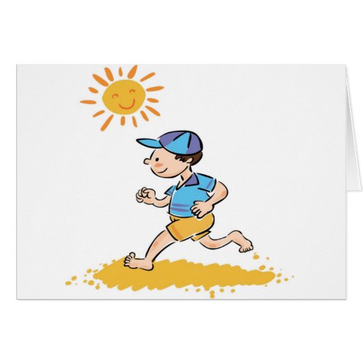 Boy running while barefoot cards (Front Horizontal)