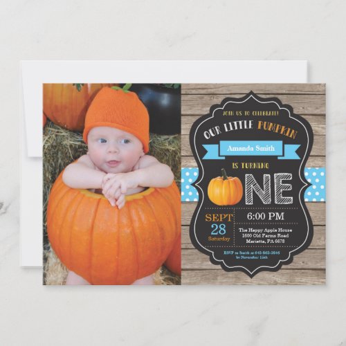 Boy Rustic Pumpkin First Birthday Invitation