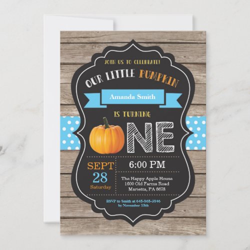 Boy Rustic Pumpkin First Birthday Invitation