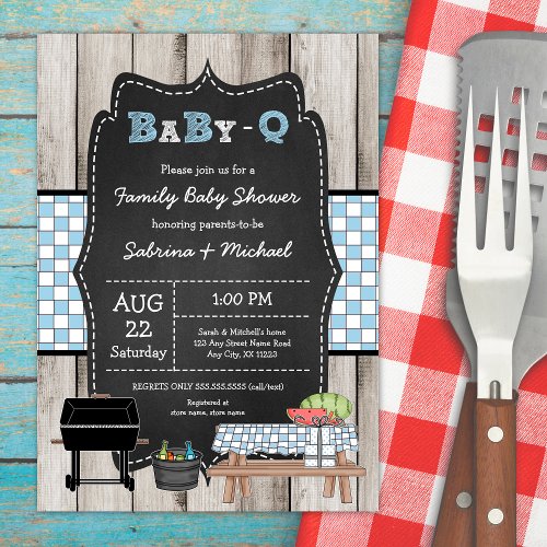 Boy Rustic Wood Family Baby Q Shower  Invitation