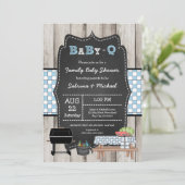 Boy Rustic Wood Family Baby Q Shower  Invitation (Standing Front)