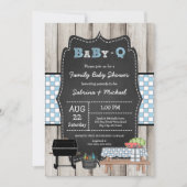 Boy Rustic Wood Family Baby Q Shower  Invitation (Front)