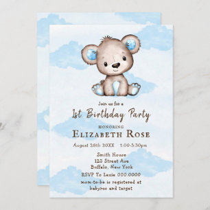 Boy’s Watercolor Teddy Bear 1St. Birthday Party