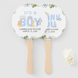Boy Safari Animal Baby Shower Hand Fan