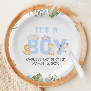 Boy Safari Animal Baby Shower Paper Plates