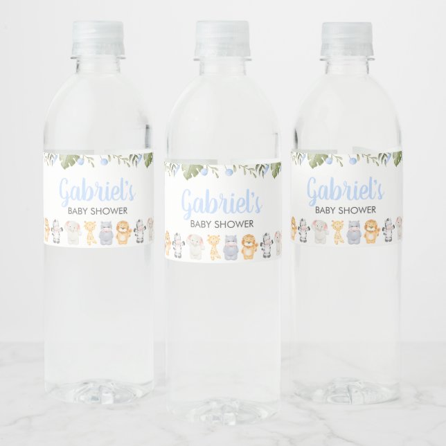 Boy Safari Animal Baby Shower  Water Bottle Label (Bottles)