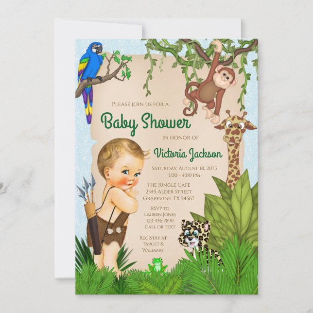 Boy Safari Animal Jungle Baby Shower Invitation (Front)