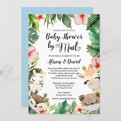 Boy Safari Animals Jungle Greenery Shower by Mail  Invitation